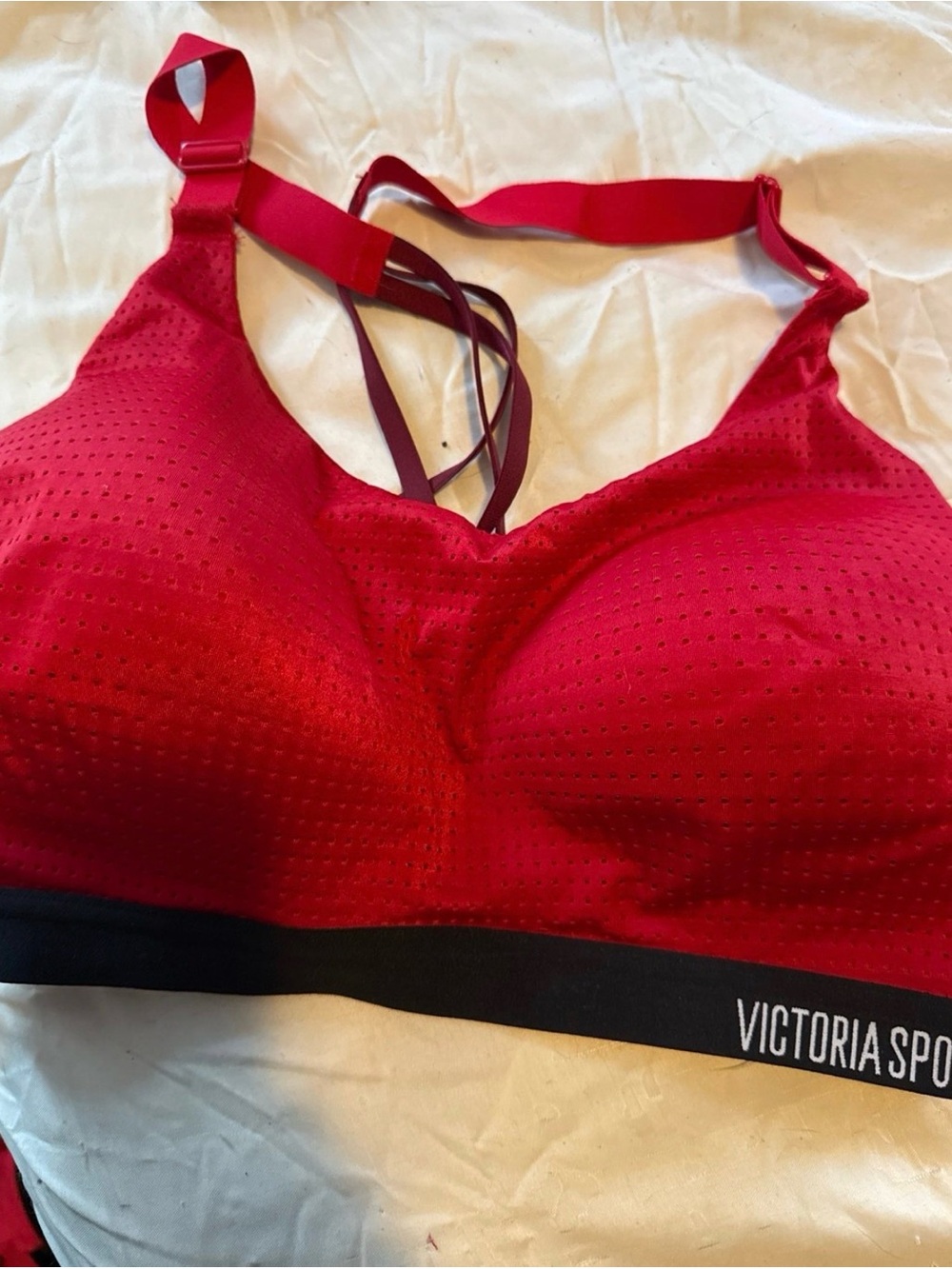 Victoria's Secret Red Wireless Sports Bra with Black Support Band